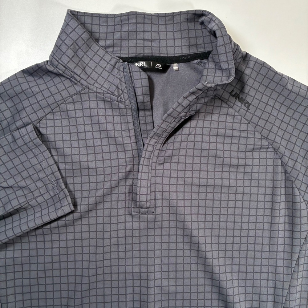 UNRL Elite Quarter Zip Pullover 2XL Grey Grid Athletic Performance Stretch Golf